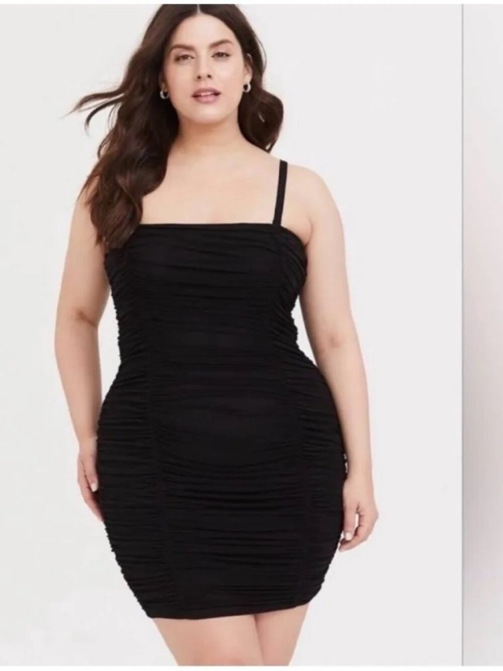 🖤 Stunning & Flattering! Torrid Black Mesh Ruched Bodycon Mini Dress NWOT